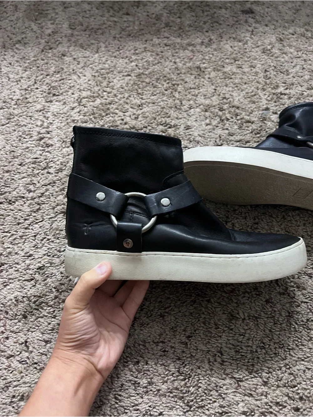 Black Women's High-Top Leather Sneakers with Silver Hardware